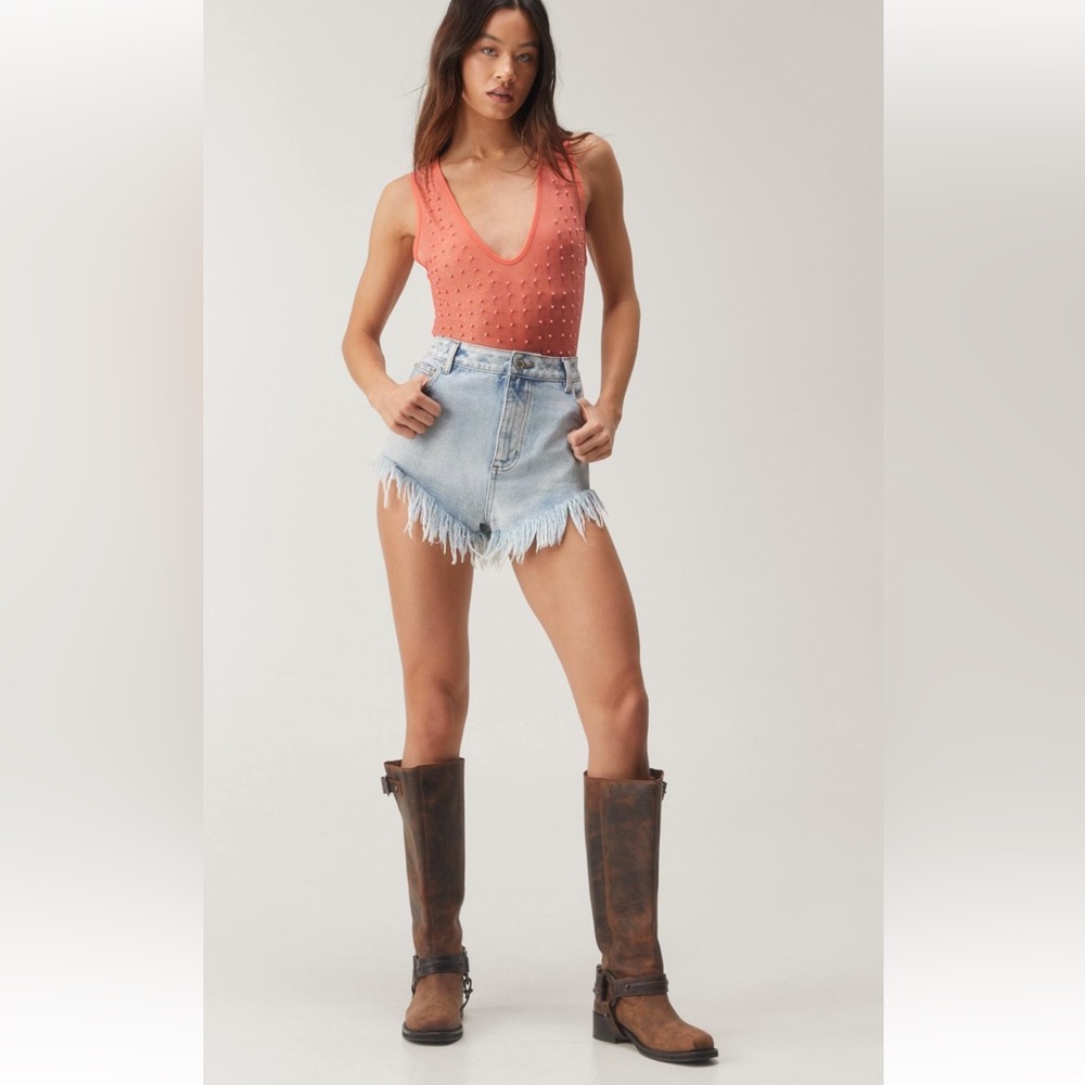 NWT NASTYGAL- Diamante Beaded Mesh bodysuit size M/L - Picture 3 of 5